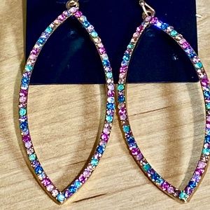 Multi-colored Rhinestone Pave Oval Hoop Earrings